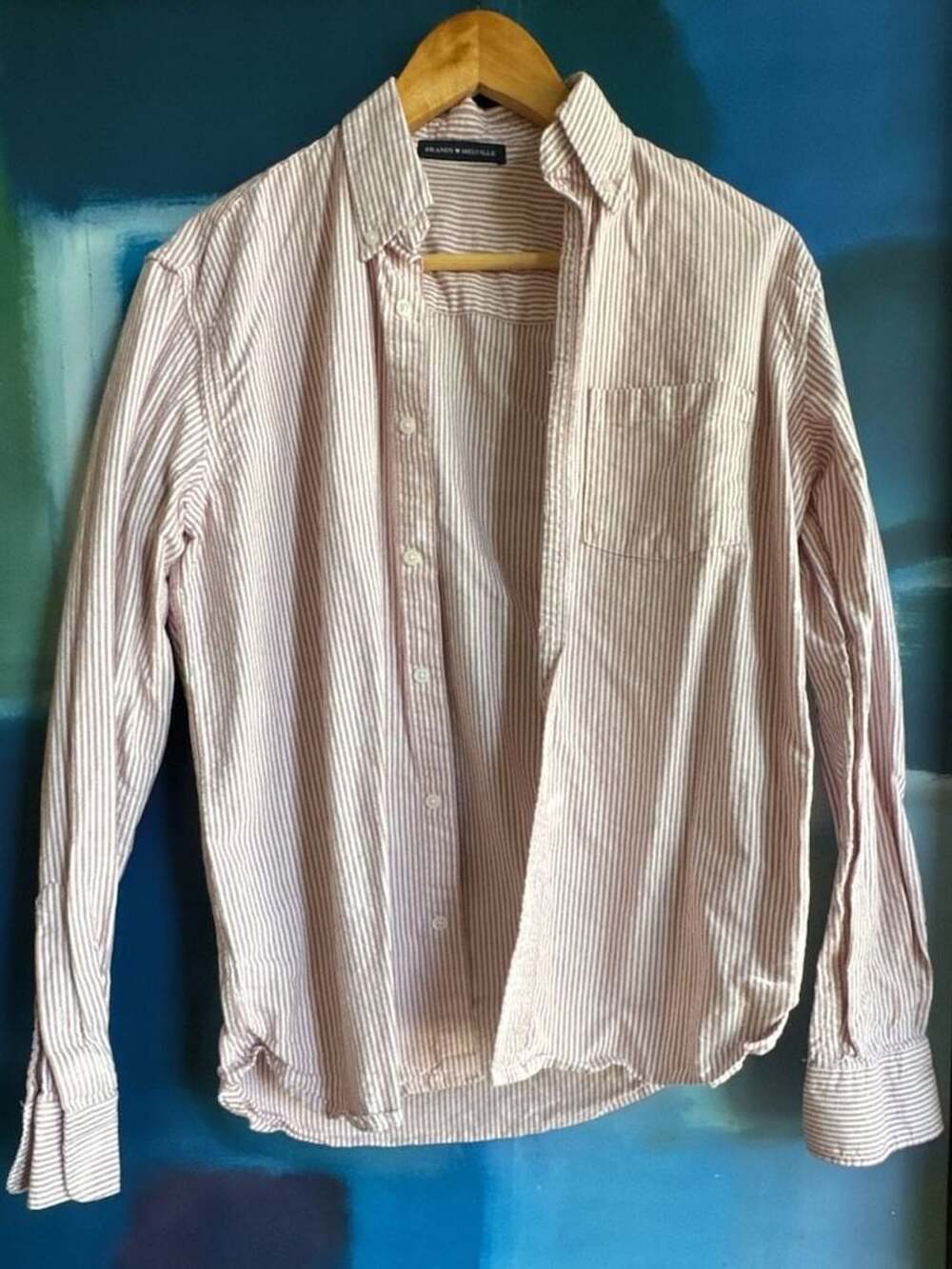 Brandy Melville Striped Button Down Shirt Red White Long Sleeve